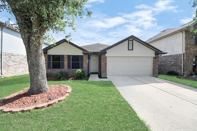 9223 Eaglewood Glen Trl, Houston, TX 77083 - single story home with a garage, a front lawn, concrete driveway, and brick siding