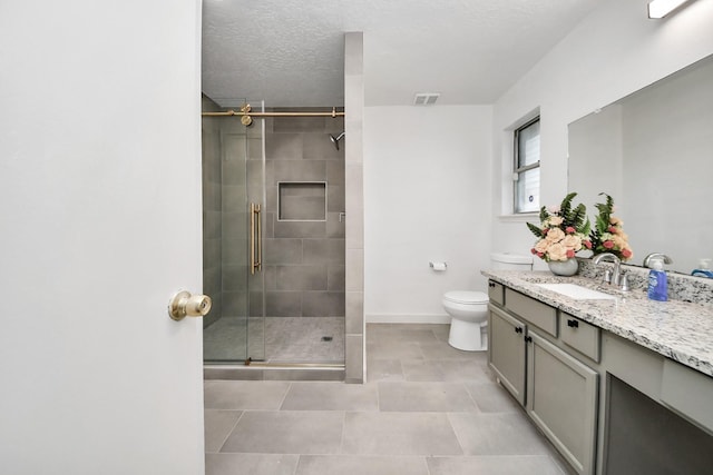 9223 Eaglewood Glen Trl, Houston, TX 77083 - full bathroom with a shower stall, toilet, vanity, and baseboards