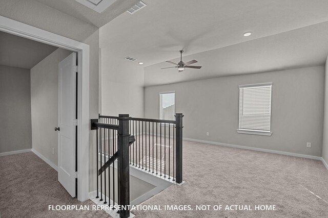 528 Flower Reed Ct, Magnolia, TX 77354 - hall featuring an upstairs landing, carpet, baseboards, vaulted ceiling, and recessed lighting