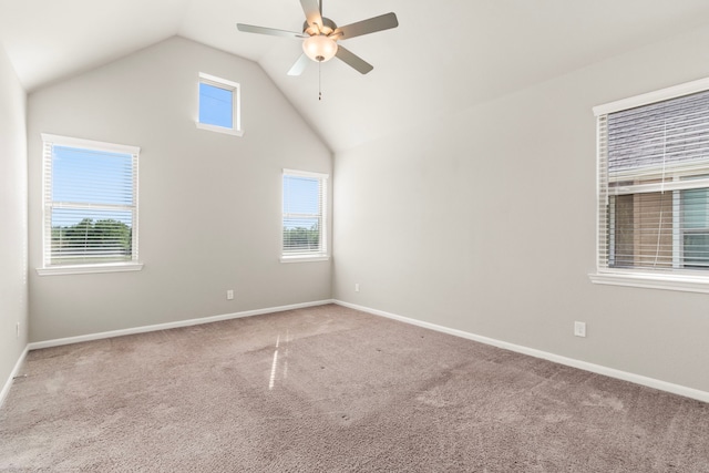 2531 Terrace Point Dr, Missouri City, TX 77459 - carpeted empty room with a ceiling fan, baseboards, and high vaulted ceiling