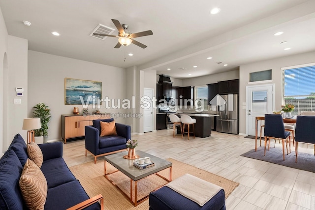 2531 Terrace Point Dr, Missouri City, TX 77459 - living room featuring recessed lighting and a ceiling fan