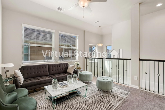 2531 Terrace Point Dr, Missouri City, TX 77459 - living area with a ceiling fan and carpet flooring