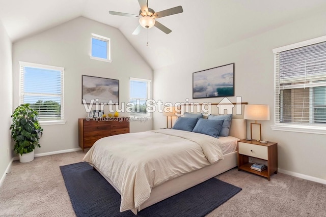 2531 Terrace Point Dr, Missouri City, TX 77459 - bedroom with carpet, vaulted ceiling, baseboards, and a ceiling fan