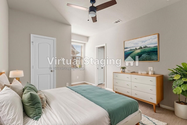 2531 Terrace Point Dr, Missouri City, TX 77459 - bedroom with baseboards, light colored carpet, and a ceiling fan