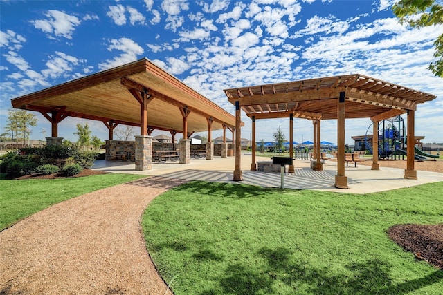 21611 Elmheart Dr, New Caney, TX 77357 - view of community featuring a lawn, a pergola, and a gazebo