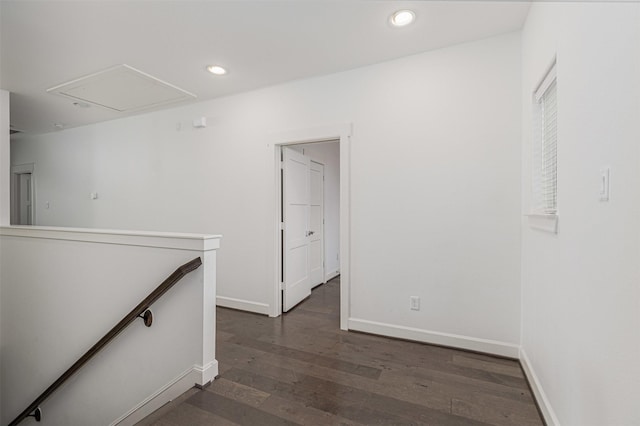 2305 Langston St, Houston, TX 77007 - empty room with recessed lighting, dark wood-style flooring, attic access, and baseboards