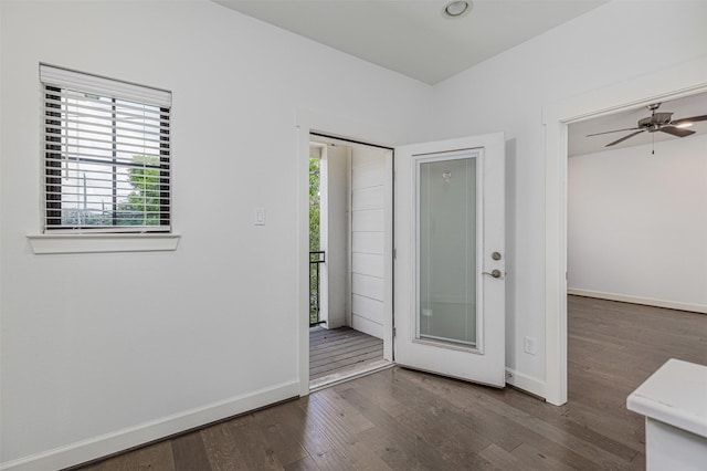 2305 Langston St, Houston, TX 77007 - foyer featuring wood finished floors, baseboards, and ceiling fan