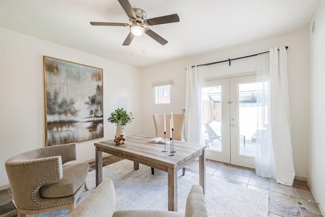 701 Asbury St, Houston, TX 77007 - home office with french doors and a ceiling fan