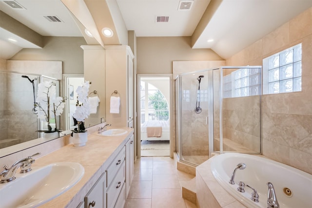 701 Asbury St, Houston, TX 77007 - bathroom with plenty of natural light, a jetted tub, a shower stall, and recessed lighting