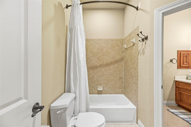 11310 Stonecreek Bend Ln, Cypress, TX 77433 - bathroom featuring shower / tub combo with curtain, toilet, tile patterned floors, and vanity