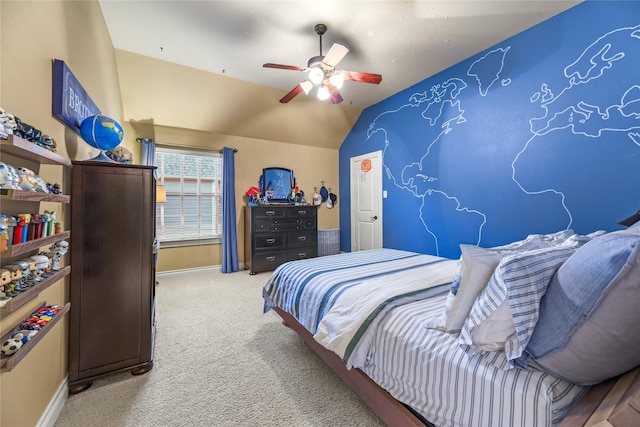11310 Stonecreek Bend Ln, Cypress, TX 77433 - carpeted bedroom with lofted ceiling, baseboards, and ceiling fan