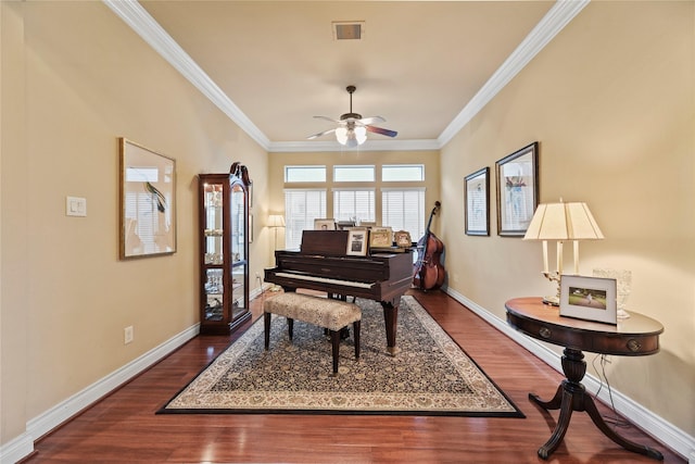 11310 Stonecreek Bend Ln, Cypress, TX 77433 - sitting room with wood finished floors, ornamental molding, ceiling fan, and baseboards