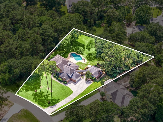14742 Timbergreen Dr, Magnolia, TX 77355 - aerial overview of property's location featuring property parcel outlined and a pool area