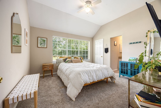 14742 Timbergreen Dr, Magnolia, TX 77355 - carpeted bedroom featuring lofted ceiling, baseboards, ceiling fan, and ensuite bathroom