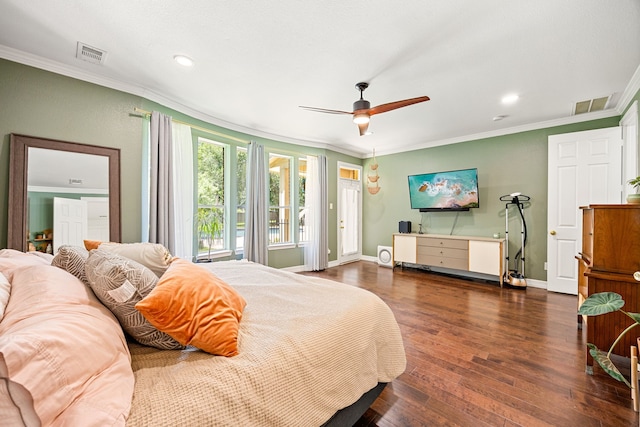 14742 Timbergreen Dr, Magnolia, TX 77355 - bedroom featuring crown molding, wood finished floors, baseboards, recessed lighting, and ceiling fan