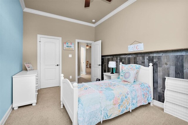 253 Capetown, Montgomery, TX 77356 - bedroom with carpet flooring, crown molding, baseboards, and a ceiling fan