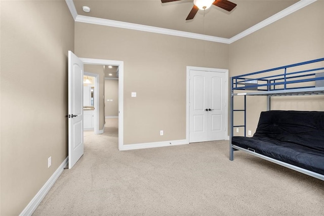 253 Capetown, Montgomery, TX 77356 - carpeted bedroom with ornamental molding, baseboards, and ceiling fan