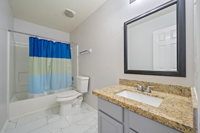 20151 Pioneer Ridge Dr, Cypress, TX 77433 - bathroom with marble look tiles, toilet, baseboards, vanity, and shower / bath combo