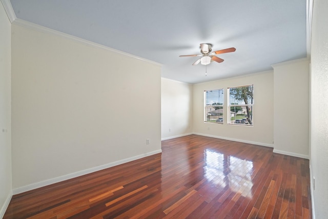 20151 Pioneer Ridge Dr, Cypress, TX 77433 - unfurnished room with ceiling fan, crown molding, dark wood-style floors, and baseboards