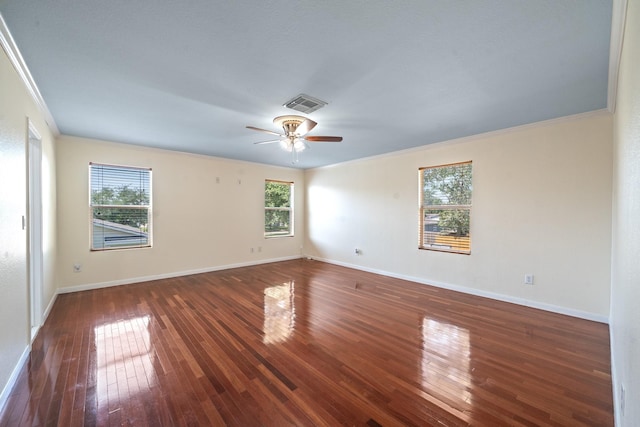 20151 Pioneer Ridge Dr, Cypress, TX 77433 - unfurnished room with crown molding, ceiling fan, hardwood / wood-style flooring, and baseboards