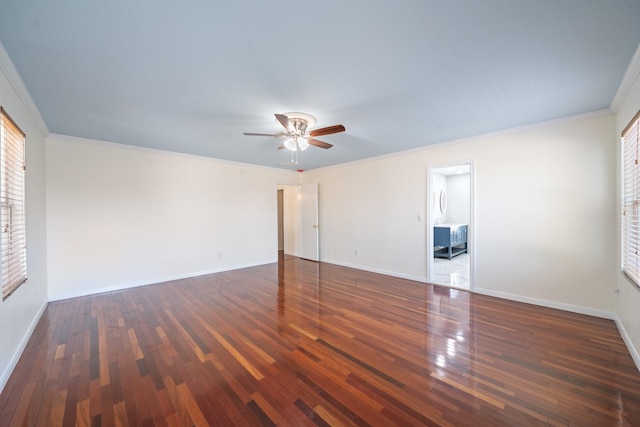 20151 Pioneer Ridge Dr, Cypress, TX 77433 - unfurnished room featuring a ceiling fan, baseboards, ornamental molding, and wood finished floors
