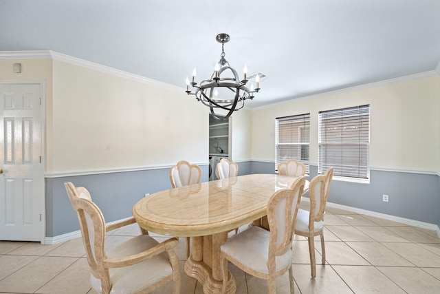 20151 Pioneer Ridge Dr, Cypress, TX 77433 - dining space with a chandelier, light tile patterned flooring, ornamental molding, and baseboards