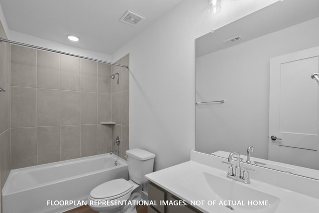 20526 Draper Rd, Tomball, TX 77377 - full bath featuring toilet, bathing tub / shower combination, vanity, and recessed lighting