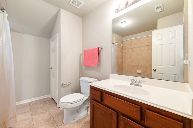 9619 Whittington Park Ln, Houston, TX 77095 - bathroom with toilet, vanity, curtained shower, and tile patterned flooring