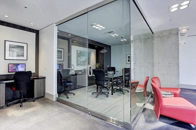 office area with built in desk