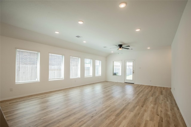 22065 Juniper Crossing Dr, New Caney, TX 77357 - unfurnished living room with ceiling fan, light wood-style flooring, recessed lighting, and baseboards