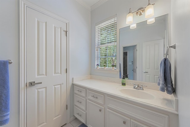 711 Valley Commons Dr, Huffman, TX 77336 - bathroom featuring vanity and ornamental molding