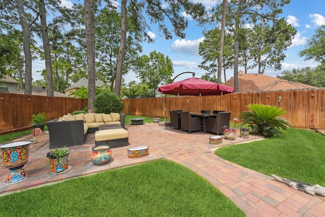 17150 Mountain Crest Dr, Spring, TX 77379 - view of yard with an outdoor hangout area and a patio