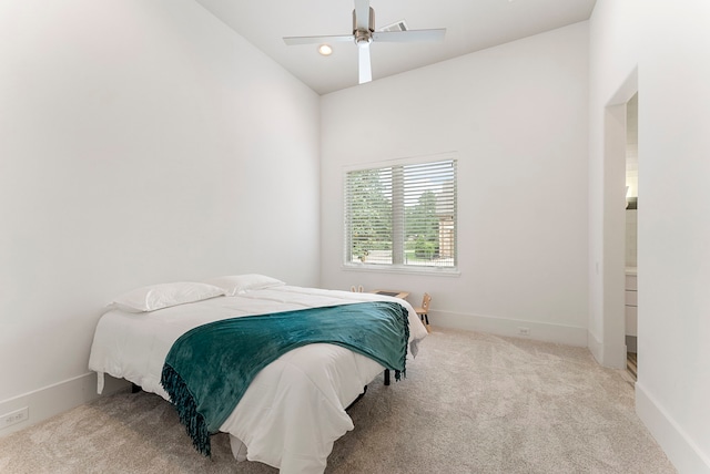 3214 W Benders Landing Blvd, Spring, TX 77386 - bedroom featuring carpet, baseboards, lofted ceiling, and a ceiling fan