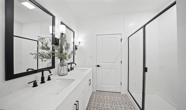 106 Kickapoo Dr, Anahuac, TX 77514 - bathroom with a stall shower and double vanity