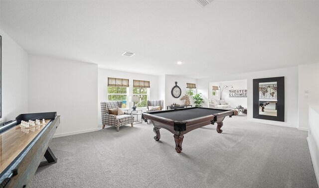 106 Kickapoo Dr, Anahuac, TX 77514 - recreation room with carpet floors, billiards table, baseboards, and recessed lighting