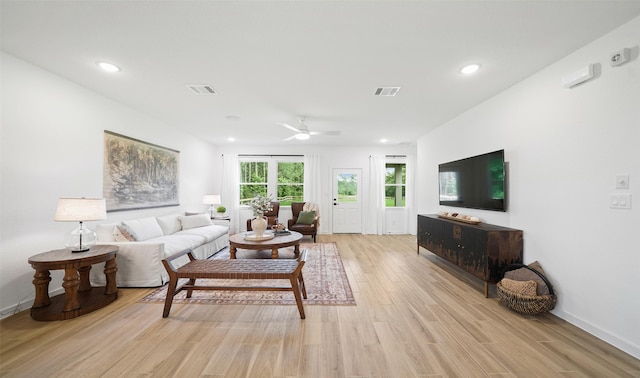 106 Kickapoo Dr, Anahuac, TX 77514 - living area with light wood-style flooring, a ceiling fan, and recessed lighting