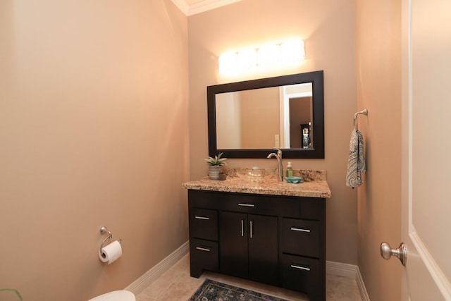 16114 Villa Fontana Way, Houston, TX 77068 - bathroom featuring vanity, tile patterned flooring, crown molding, and baseboards