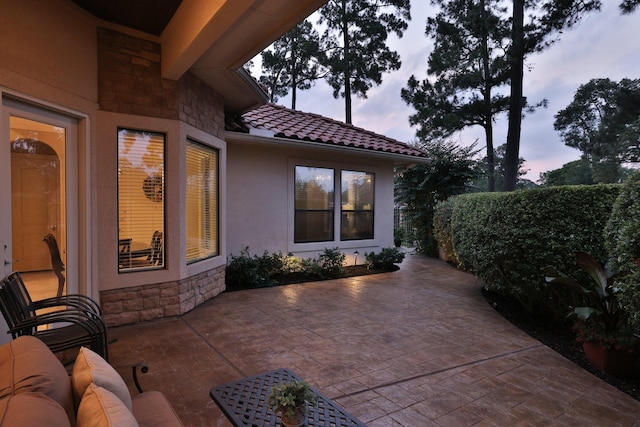 16114 Villa Fontana Way, Houston, TX 77068 - patio terrace at dusk with a patio