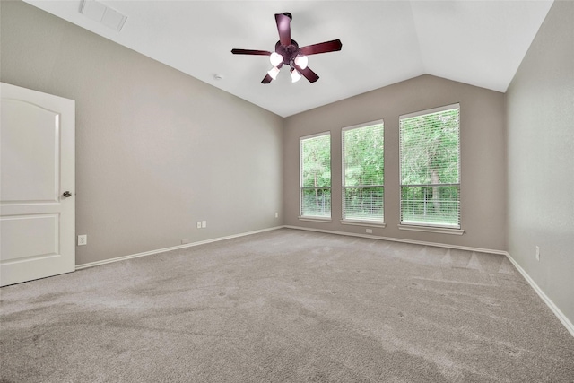 27506 Colin Springs Ln, Spring, TX 77386 - empty room featuring lofted ceiling, a ceiling fan, carpet flooring, and baseboards