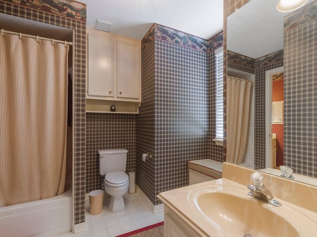 23222 Red Oak Trl, Tomball, TX 77377 - bathroom with toilet, tile patterned flooring, shower / bathtub combination with curtain, and vanity
