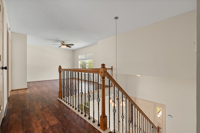 10011 Storm Meadow Dr, Houston, TX 77064 - corridor with wood-type flooring, an upstairs landing, and baseboards