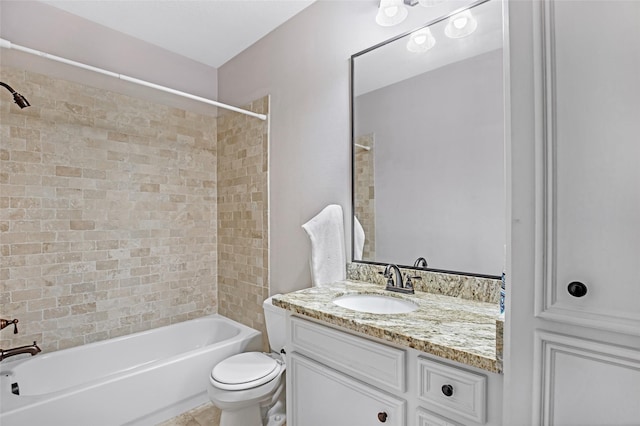full bath featuring washtub / shower combination, vanity, and toilet