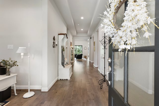 19720 Holly Creek Bnd, Magnolia, TX 77355 - hallway featuring wood finished floors, recessed lighting, and baseboards