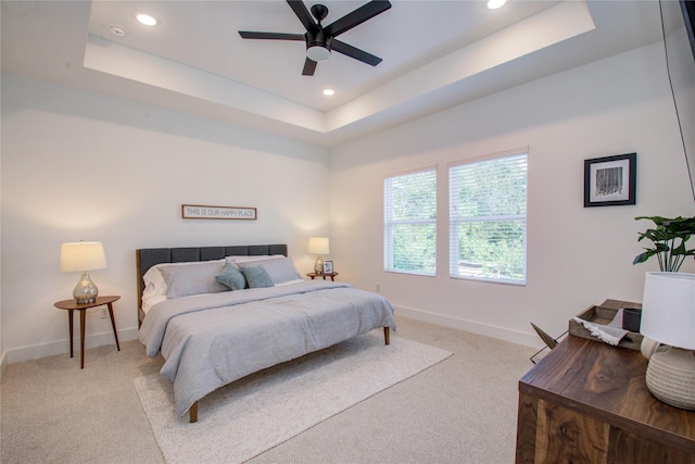 782 W Tidwell Rd Unit C, Houston, TX 77091 - bedroom with a raised ceiling, recessed lighting, light carpet, baseboards, and a ceiling fan