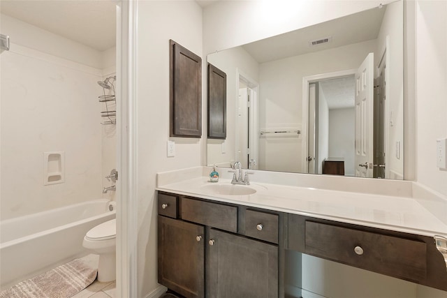 3314 Bastian Rd, Dickinson, TX 77539 - bathroom featuring toilet, vanity, bathtub / shower combination, and tile patterned flooring
