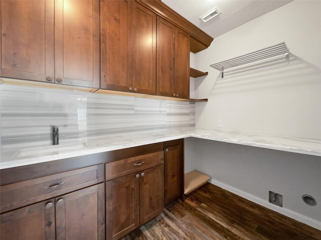 22014 Mission Hills Ln, Katy, TX 77450 - laundry room featuring dark wood-style flooring, baseboards, and a sink
