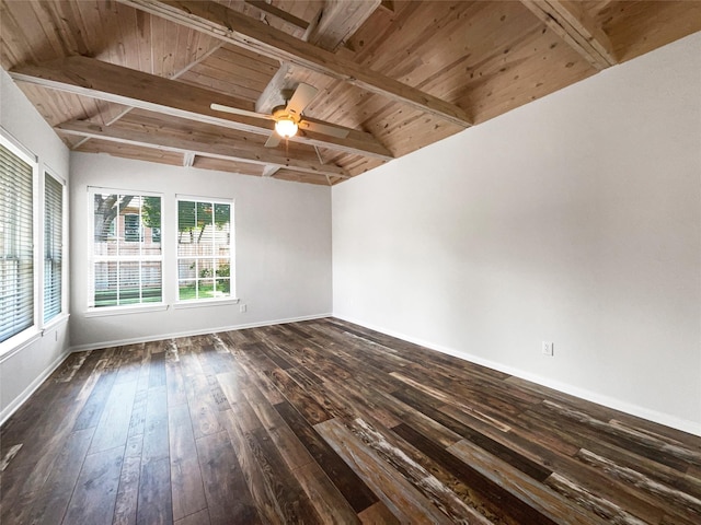 22014 Mission Hills Ln, Katy, TX 77450 - unfurnished room with dark wood finished floors, wooden ceiling, a ceiling fan, and baseboards