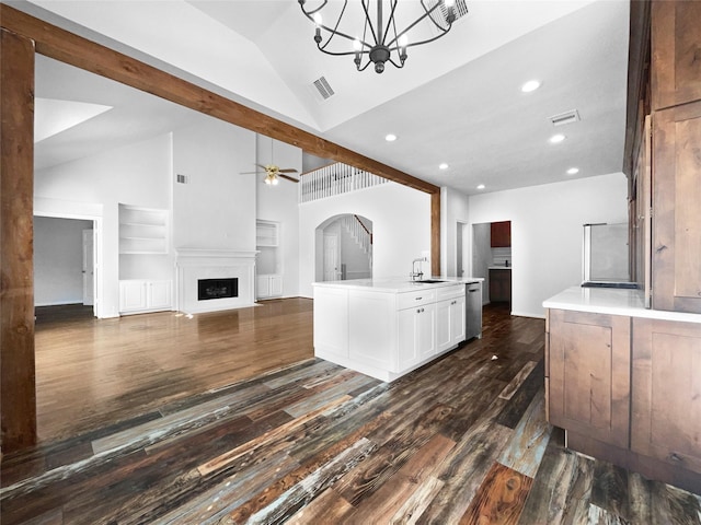 22014 Mission Hills Ln, Katy, TX 77450 - kitchen featuring a sink, dark wood-type flooring, open floor plan, light countertops, and recessed lighting
