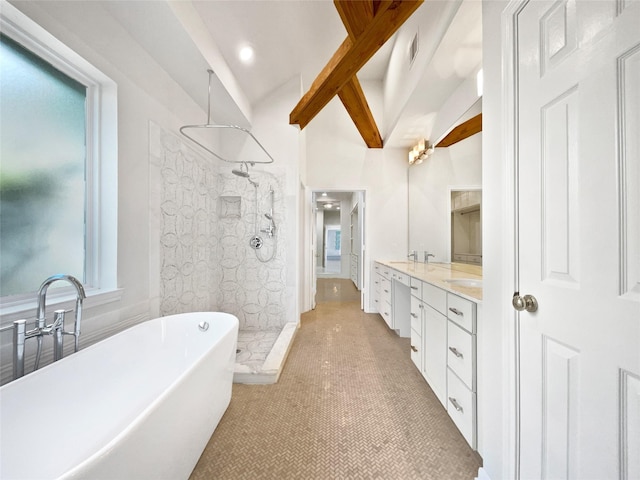 22014 Mission Hills Ln, Katy, TX 77450 - full bathroom featuring healthy amount of natural light, a soaking tub, a walk in shower, and double vanity