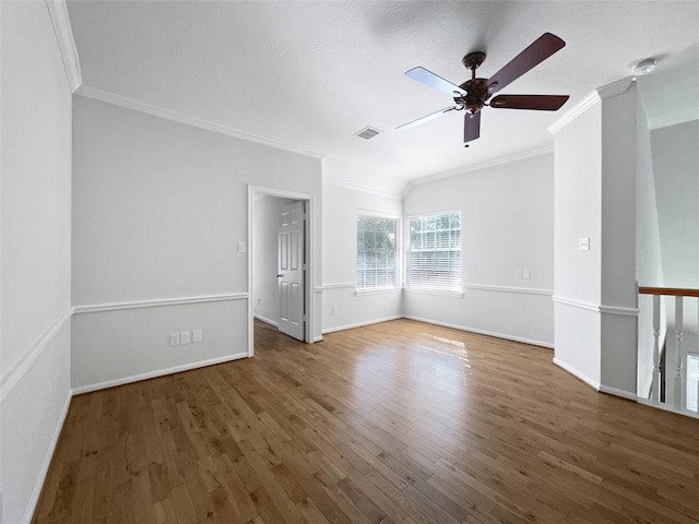 22014 Mission Hills Ln, Katy, TX 77450 - unfurnished room featuring crown molding, wood finished floors, ceiling fan, and baseboards